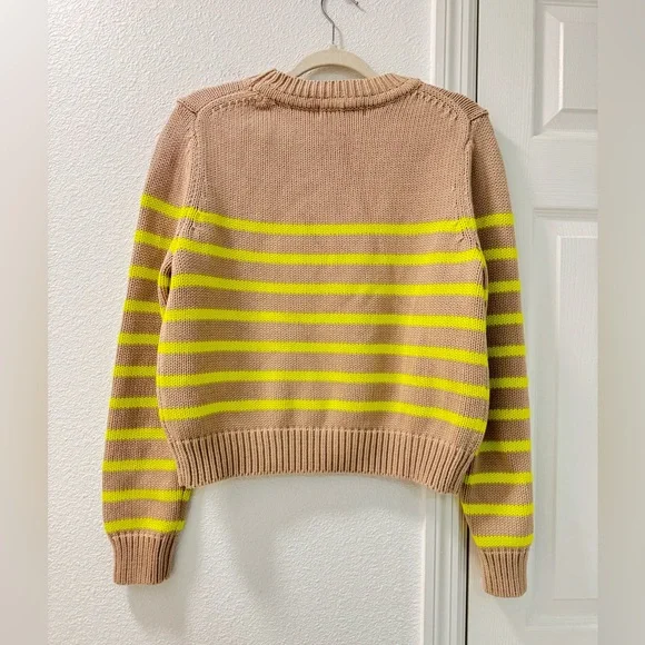 Boden Lucy chunky cotton sweater size medium camel brown neon yellow stripes - Picture 4 of 7
